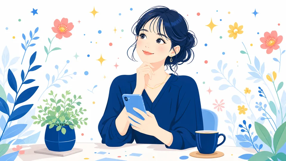 スマートフォンでAIを使う人のイラスト
